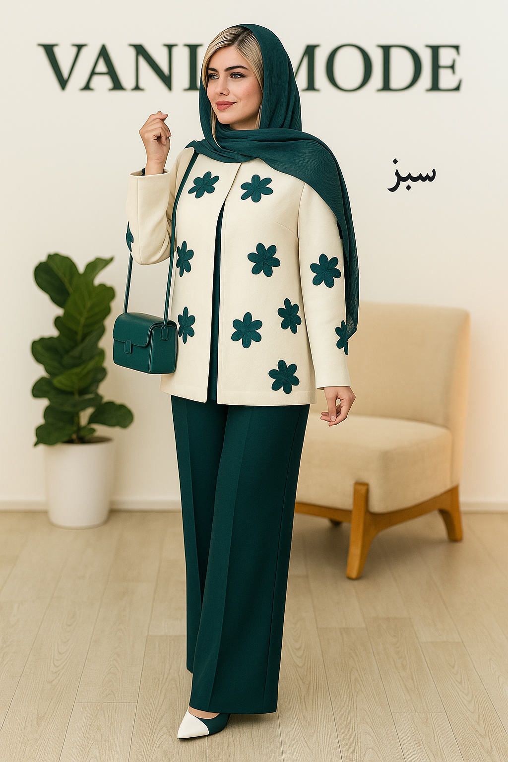ست زنانه کت و شلوار جنس مازراتی سایز فری دارای رنگبندی 403127 - Image 4
