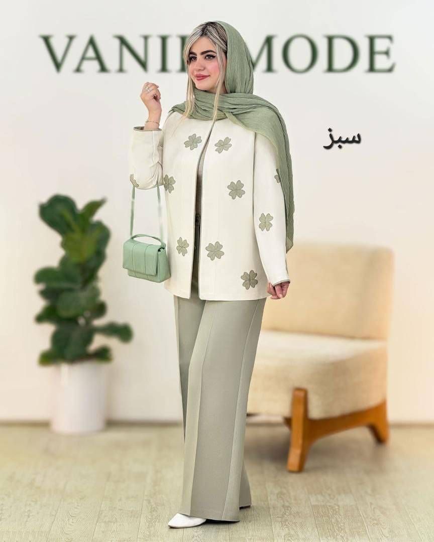 ست زنانه کت و شلوار جنس مازراتی سایز فری دارای رنگبندی 403127 - Image 6