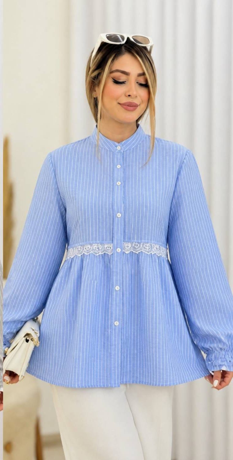 شومیز زنانه راه راه نخی در رنگبندی تابستانه جنس لطیف و خنک کد408810 - Image 4