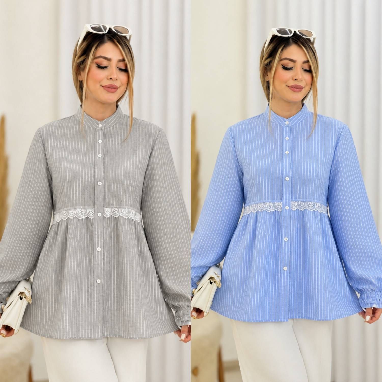 شومیز زنانه راه راه نخی در رنگبندی تابستانه جنس لطیف و خنک کد408810
