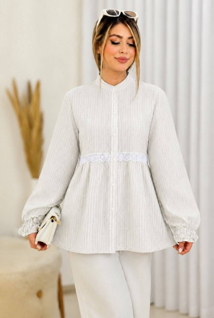 شومیز زنانه راه راه نخی در رنگبندی تابستانه جنس لطیف و خنک کد408810 - Image 6