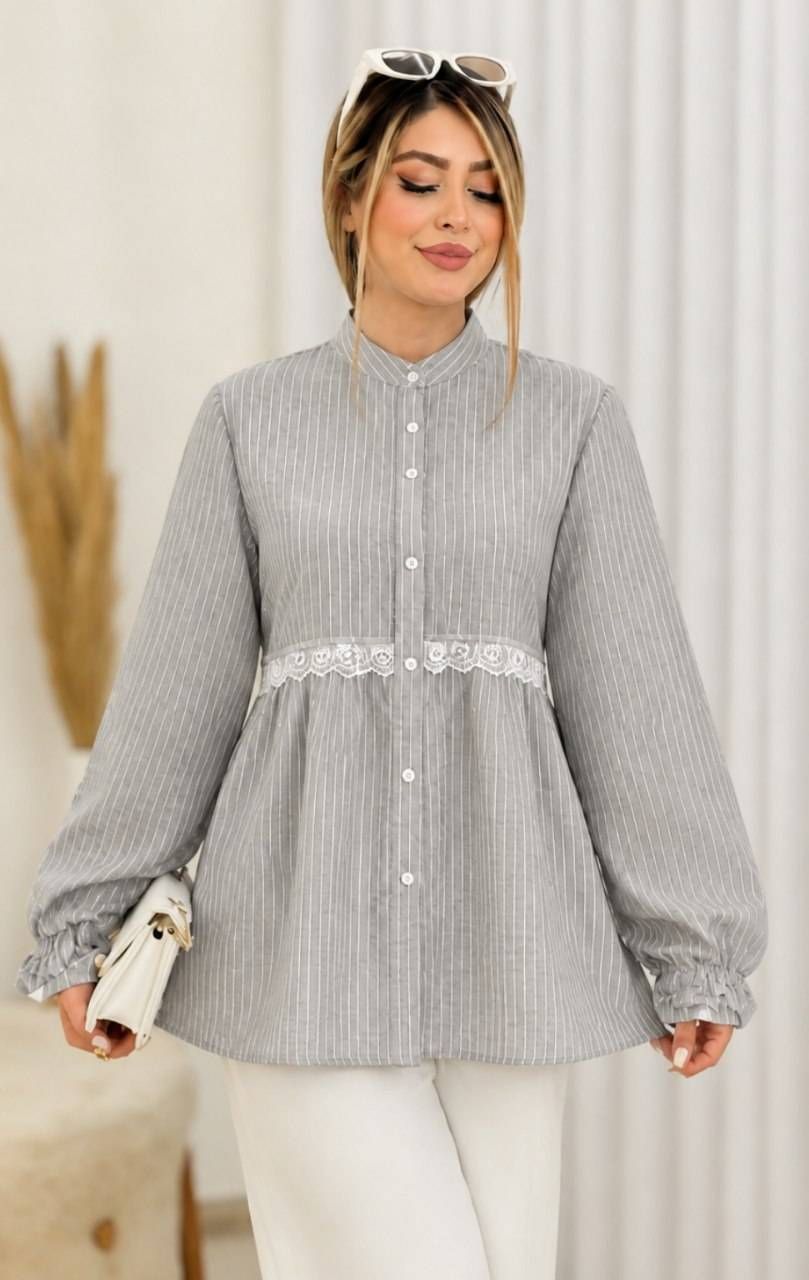 شومیز زنانه راه راه نخی در رنگبندی تابستانه جنس لطیف و خنک کد408810 - Image 3