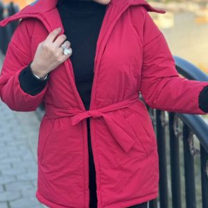 کاپشن دخترانه آستردار ضدآب و ضدباد قرمز 40684